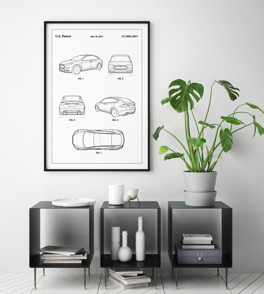 Patent Print - Tesla - White Póster