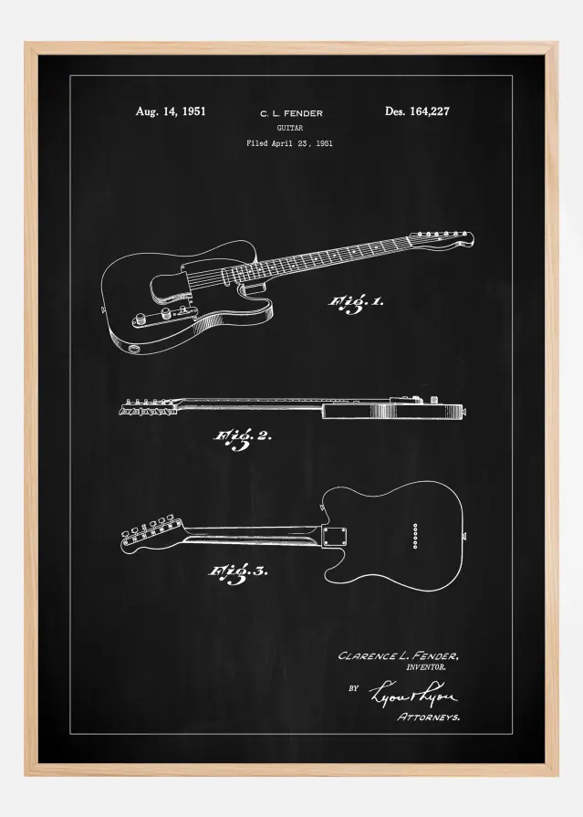 Patent Print - Guitar - Black Póster