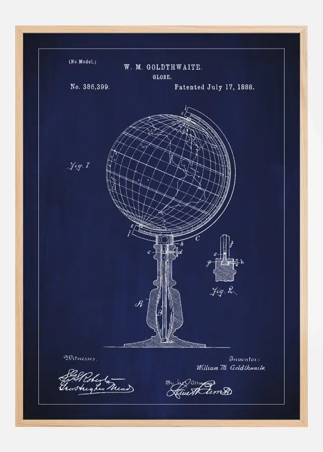 Dibujo de patente - Globo terráqueo - Azul Póster