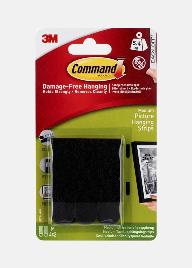 3M Tiras para colgar cuadros Mediano - Negro con velcro (20 mm)