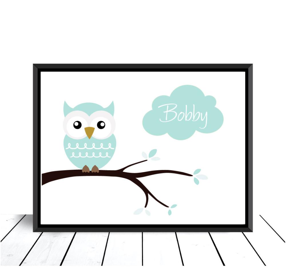 Owl Birth Póster Turquoise