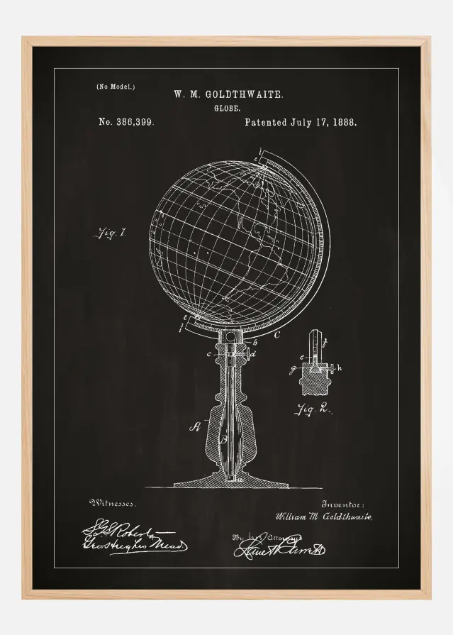 Dibujo de patente - Globo terráqueo - Negro Póster