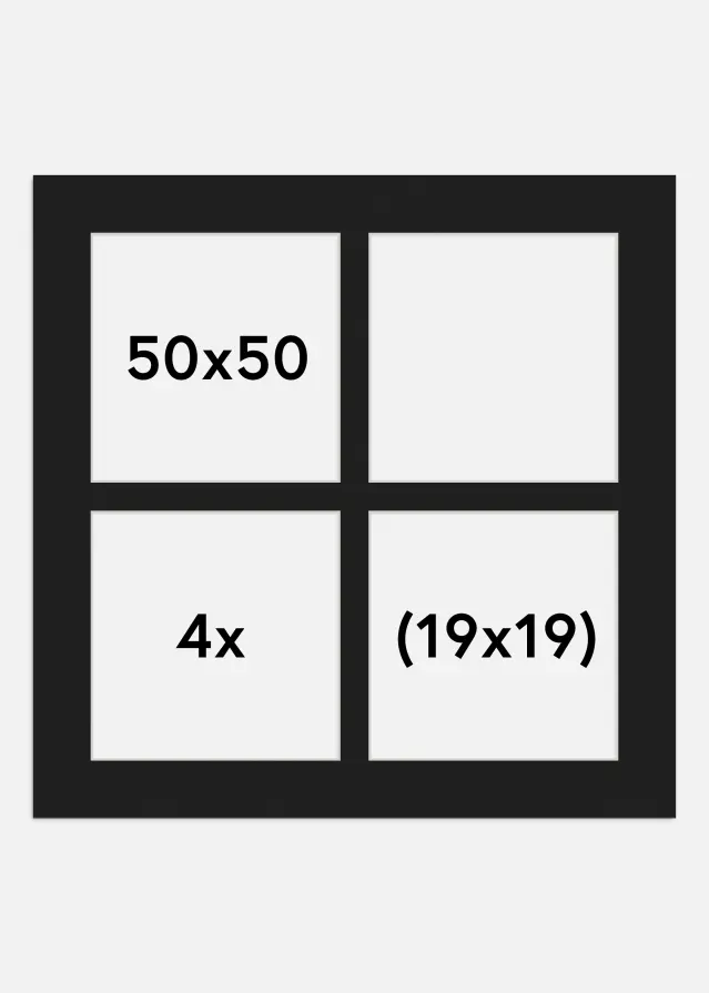 Paspartú Negro 50x50 cm - Collage 4 Fotos (19x19 cm)