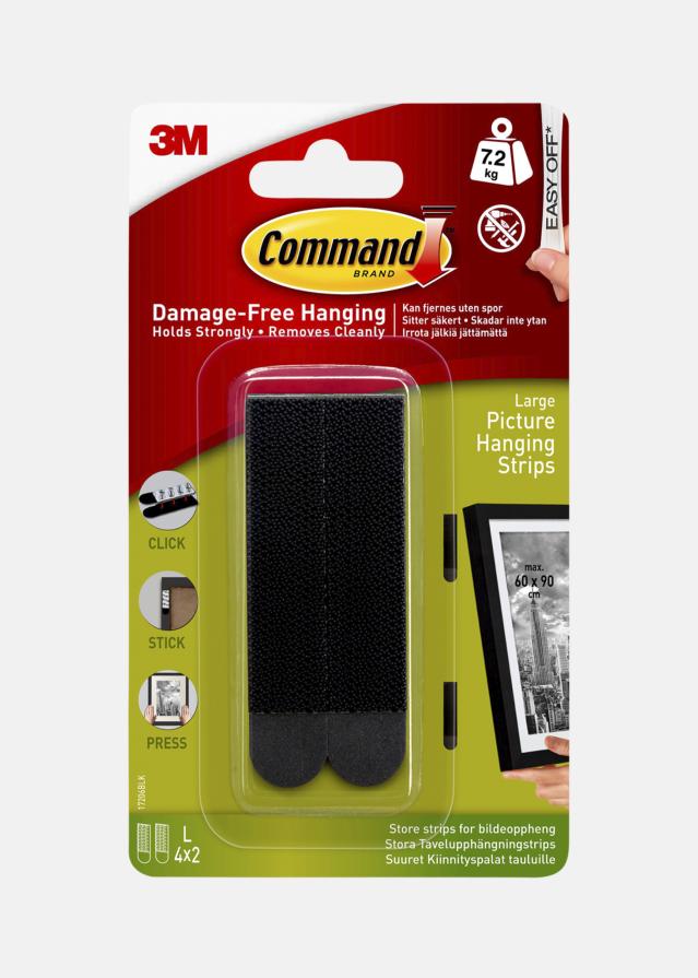 3M Tiras para colgar cuadros Grande - Negro con velcro (20 mm)