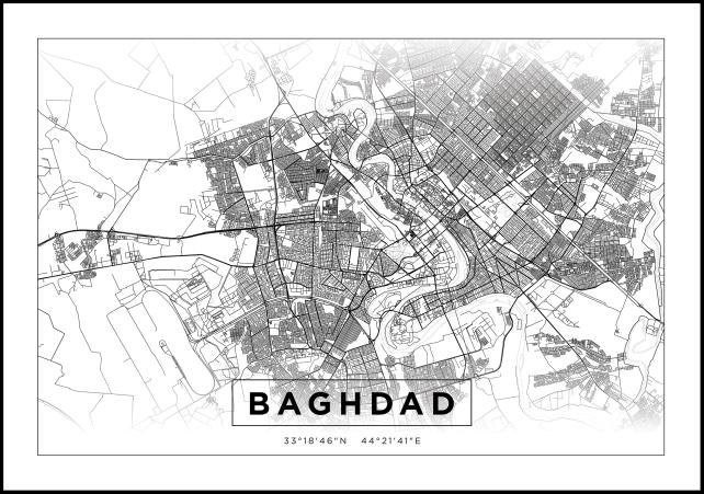 Mapa - Baghdad - Blanco Póster