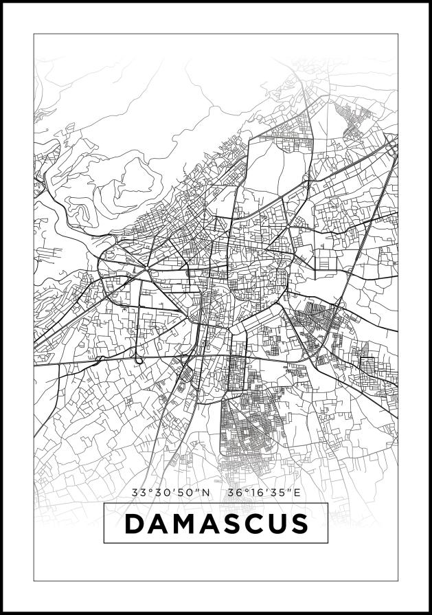 Mapa - Damascus - Blanco Póster