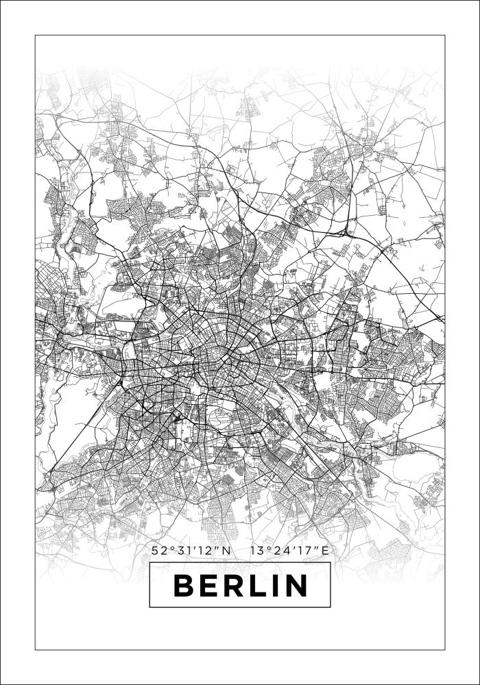 Mapa - Berlin - Blanco Póster