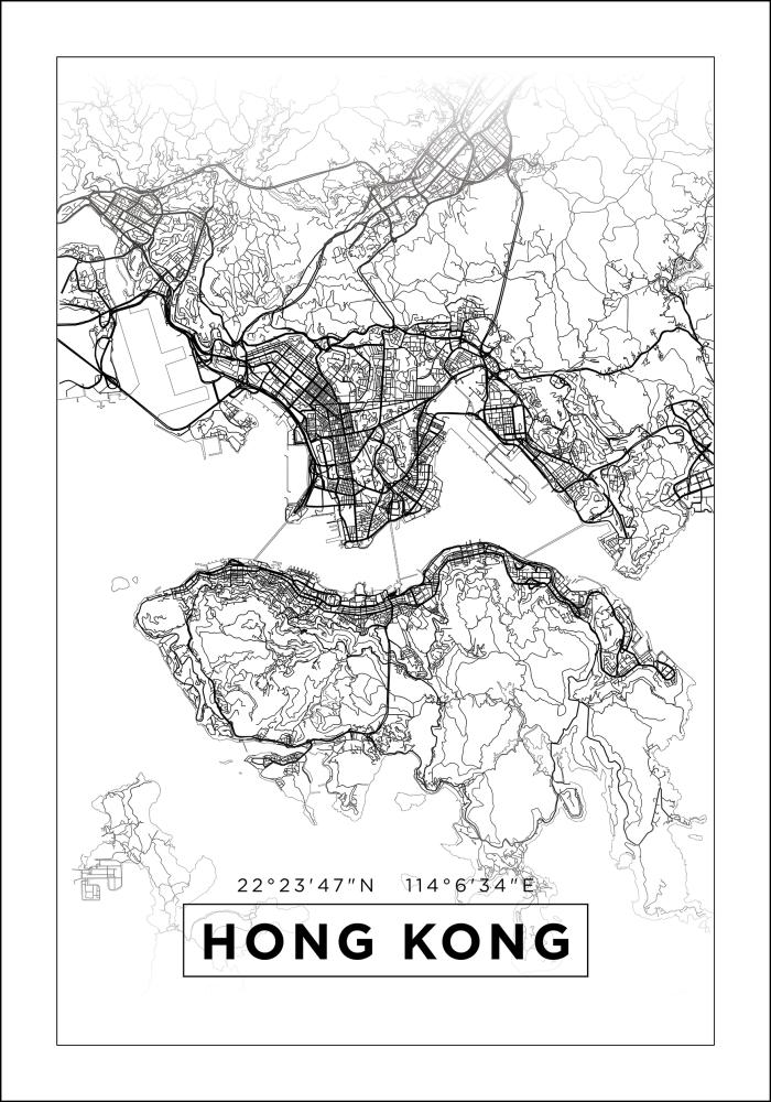 Mapa - Hong Kong - Blanco Póster