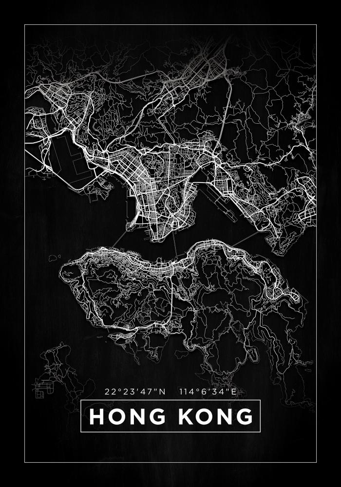 Mapa - Hong Kong - Negro Póster