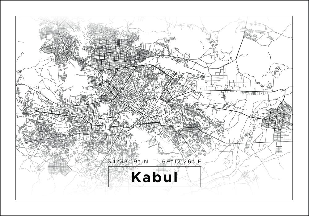 Mapa - Kabul - Blanco Póster