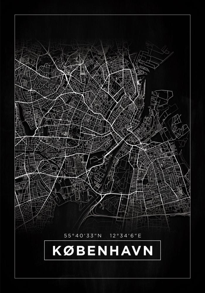 Mapa - København - Negro Póster