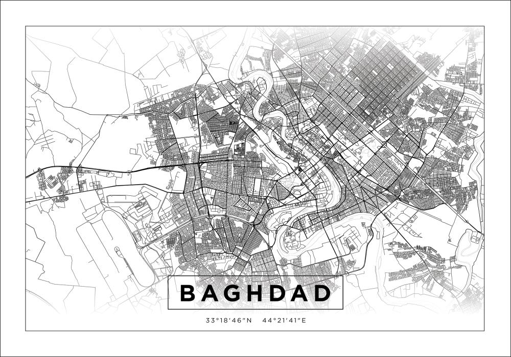 Mapa - Baghdad - Blanco Póster