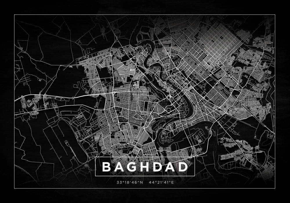 Mapa - Baghdad - Negro Póster