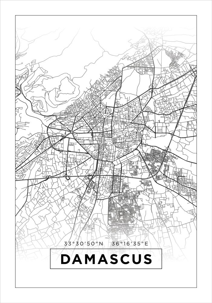 Mapa - Damascus - Blanco Póster