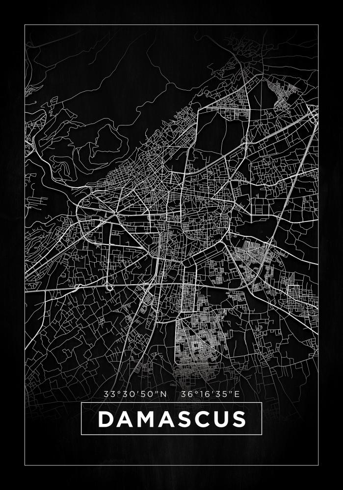 Mapa - Damascus - Negro Póster