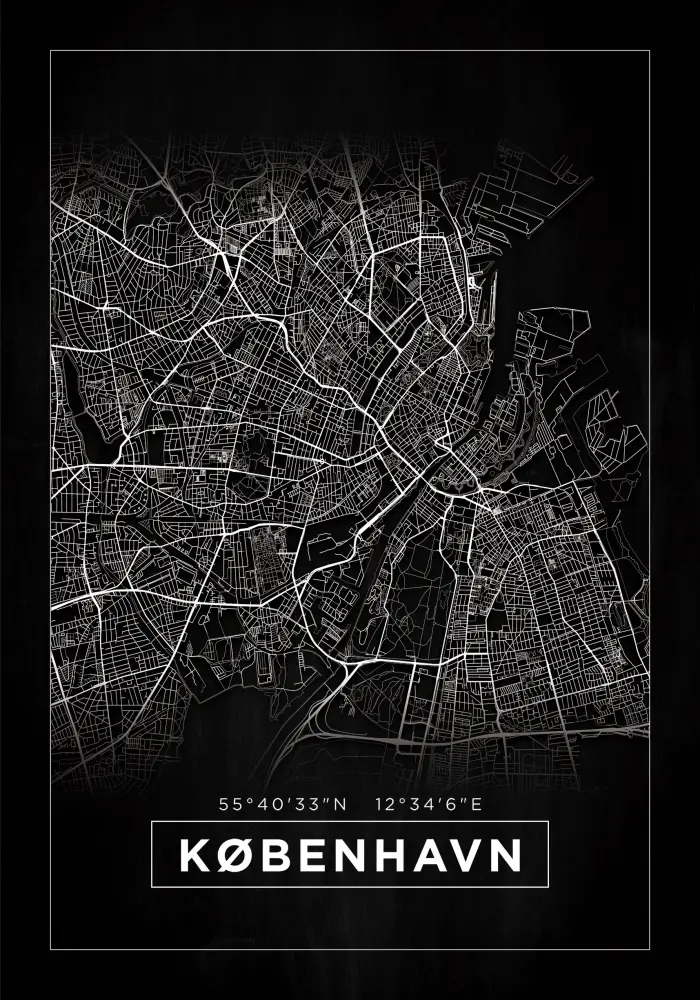 Mapa - København - Negro Póster