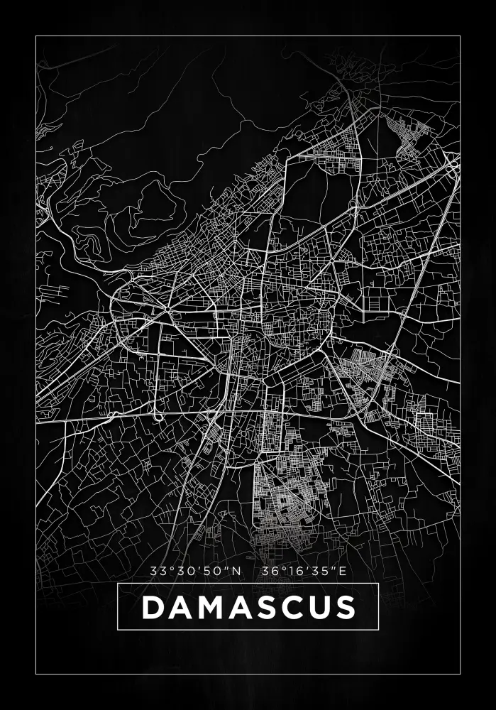 Mapa - Damascus - Negro Póster