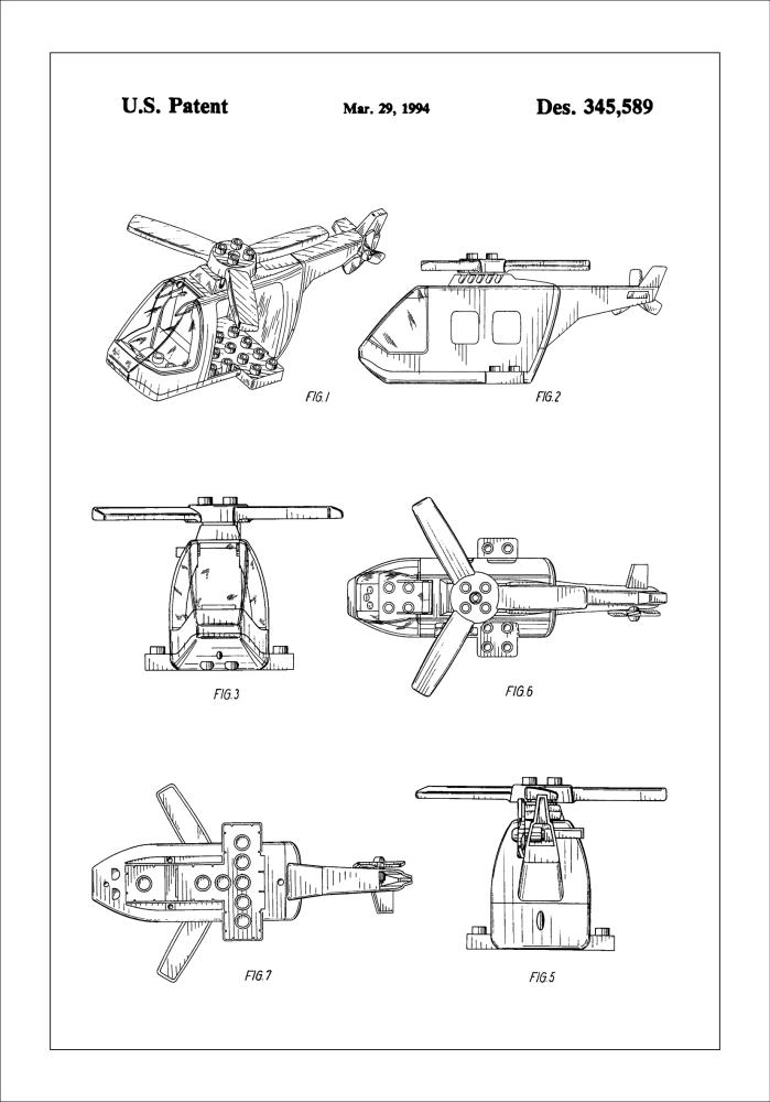 Patent Print - Lego Helicopter - White Póster