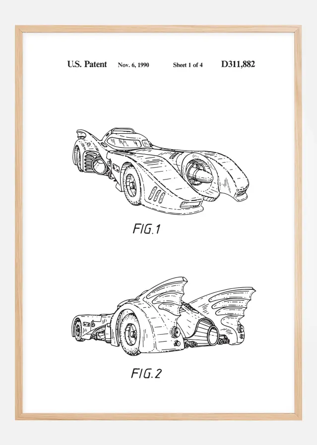 Dibujo de patente - Batman - Batmobile 1990 I Póster