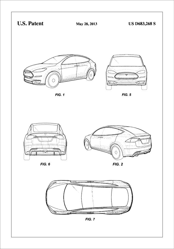 Patent Print - Tesla - White Póster