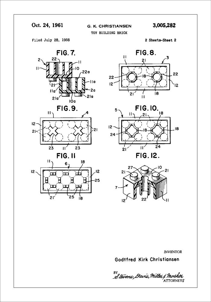 Patent Print - Lego Block II - White Póster