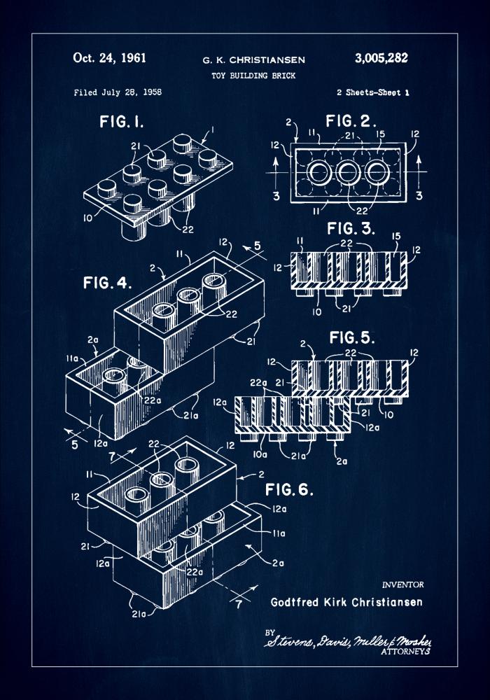 Patent Print - Lego Block I - Blue Póster