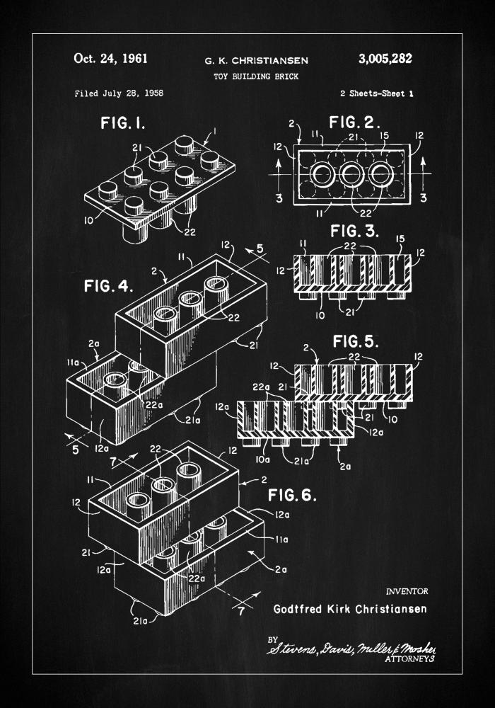 Patent Print - Lego Block I - Black Póster