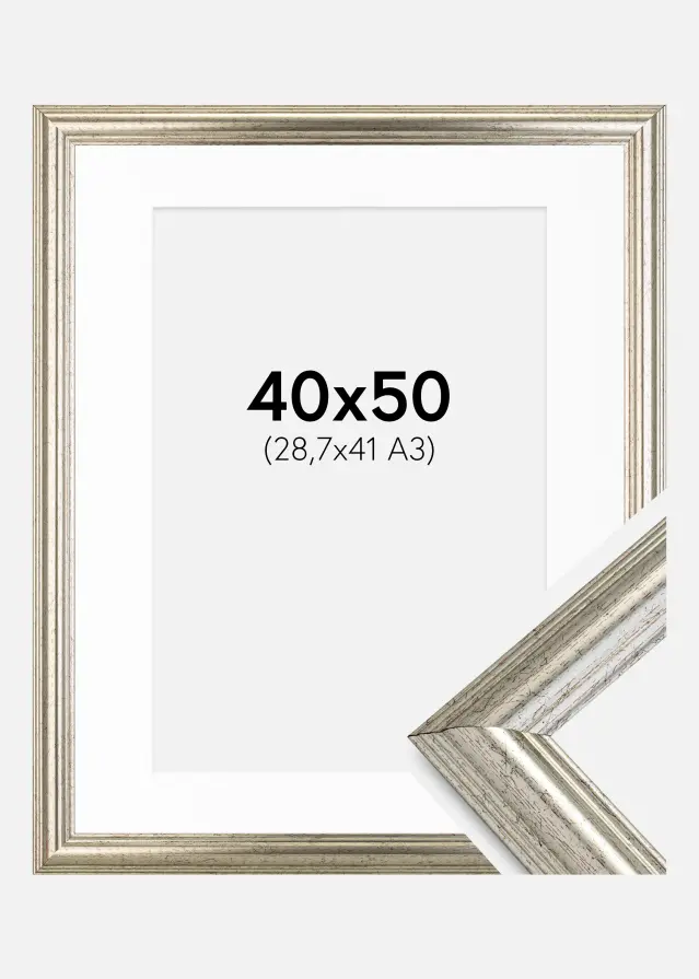 Marco Västkusten Plateado 40x50 cm - Paspartú Blanco 29,7x42 cm (A3)