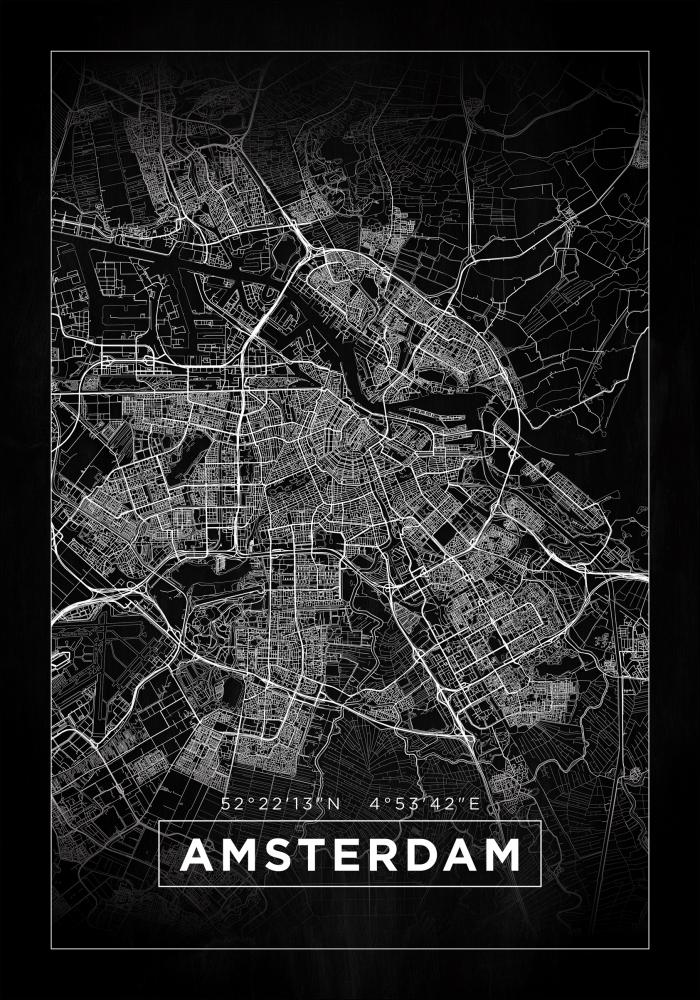 Mapa - Amsterdam - Negro Póster