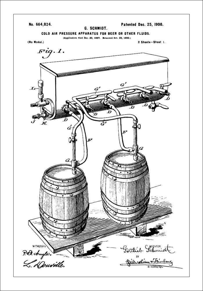 Patent Print - Beer Kegs - White Póster