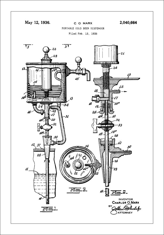 Patent Print - Portable Cold Beer Dispenser - White Póster