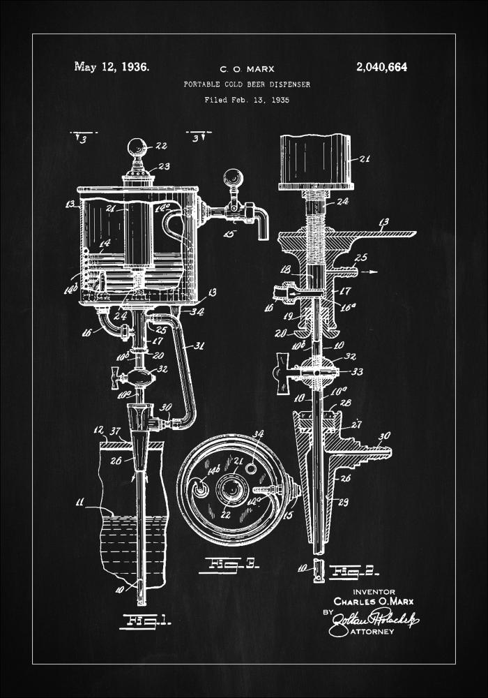 Patent Print - Portable Cold Beer Dispenser - Black Póster