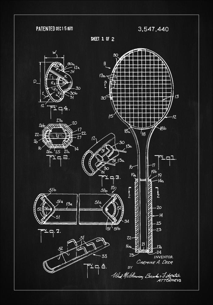 Patent Print - Tennis Racket - Black Póster