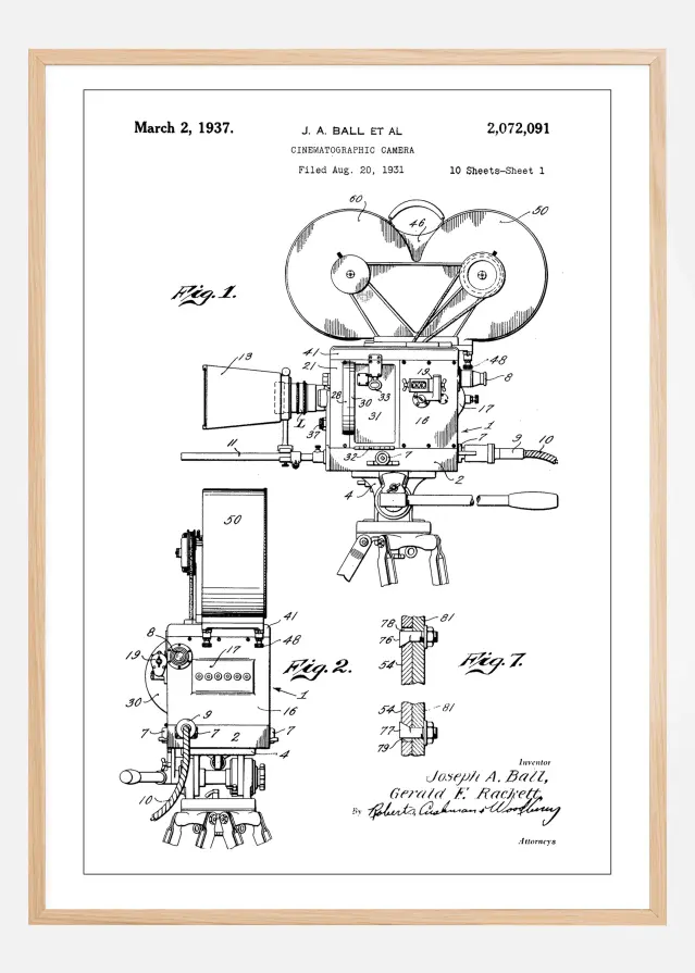 Patent Print - Cinematic Camera - White Póster