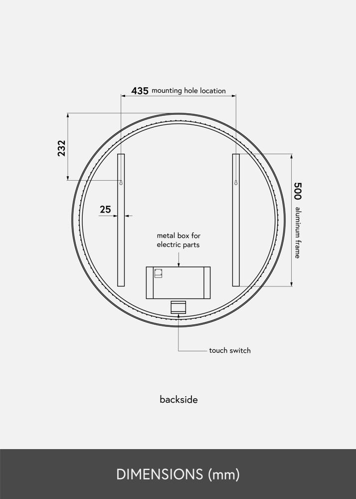 KAILA Espejo Circle LED Negro 80 cm Ø