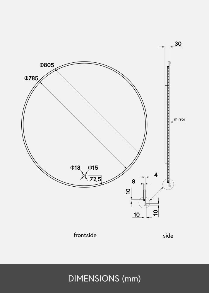 KAILA Espejo Circle LED Negro 80 cm Ø