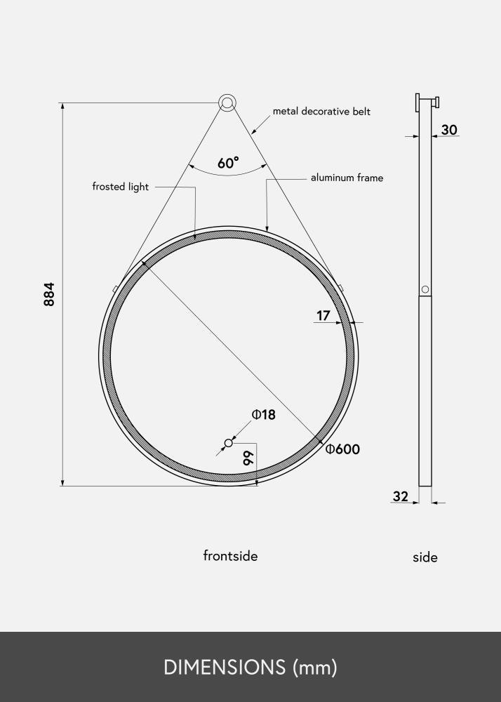 KAILA Espejo Belt LED Dorado 60 cm Ø