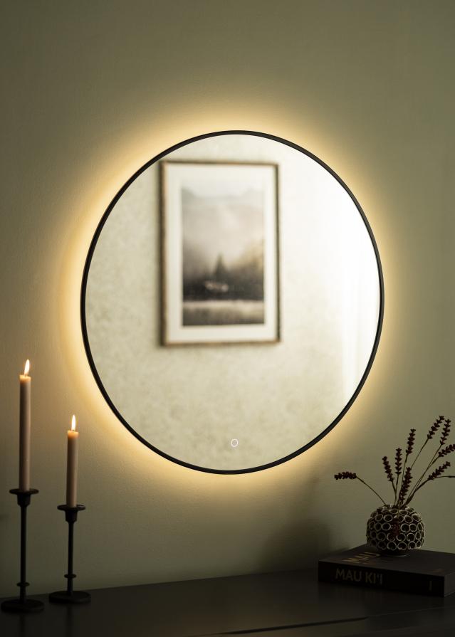 KAILA Espejo Circle LED Negro 80 cm Ø