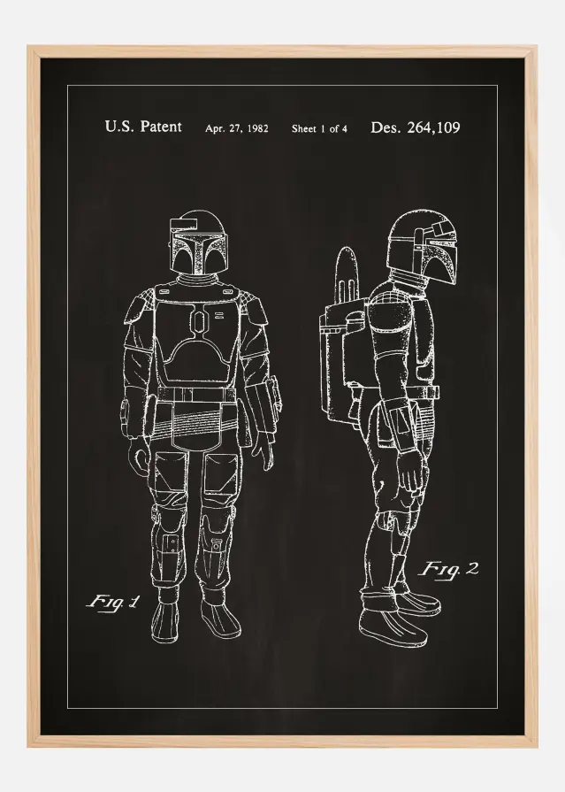 Dibujo de patente - Star Wars - Boba Fett - Negro Póster