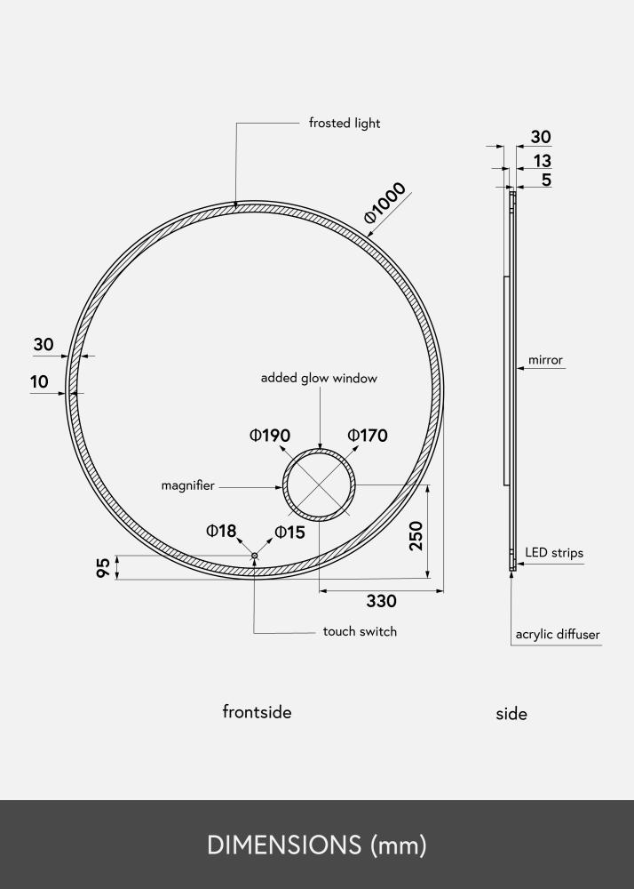 KAILA Espejo Circular Magnifying LED 100 cm Ø