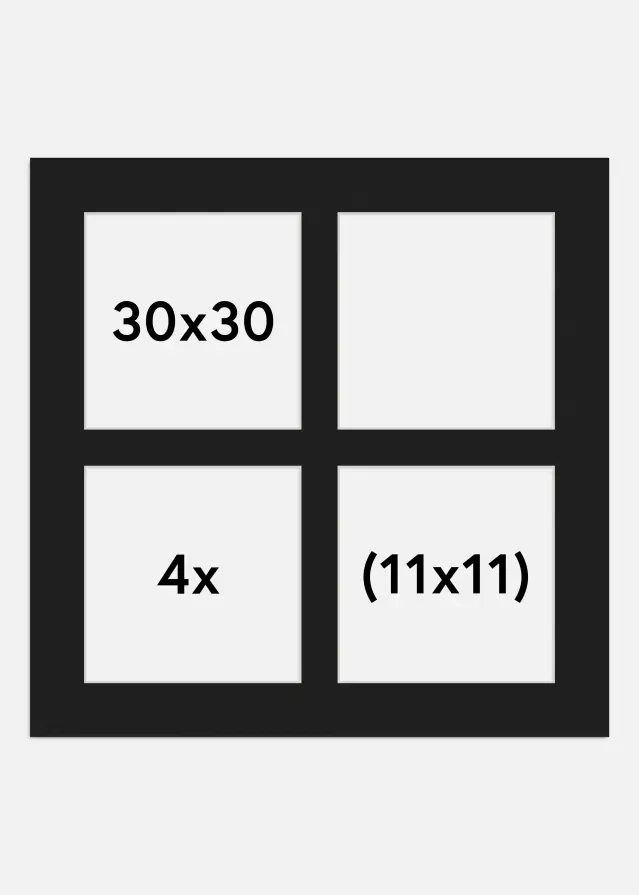 Paspartú Negro 30x30 cm - Collage 4 Fotos (11x11 cm)