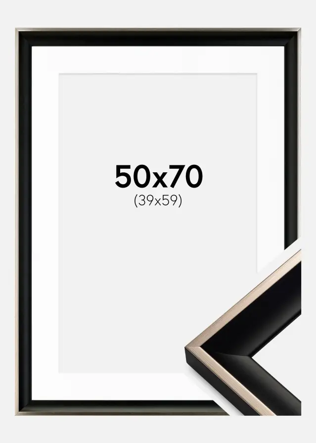Marco Öjaren Negro-plateado 50x70 cm - Paspartú Blanco 40x60 cm