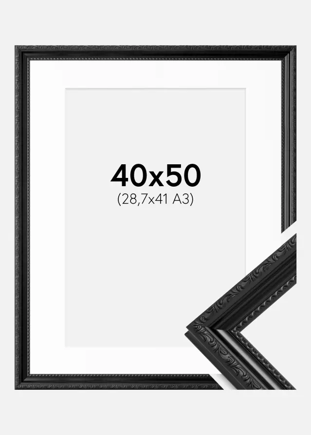 Marco Abisko Negro 40x50 cm - Paspartú Blanco 29,7x42 cm (A3)