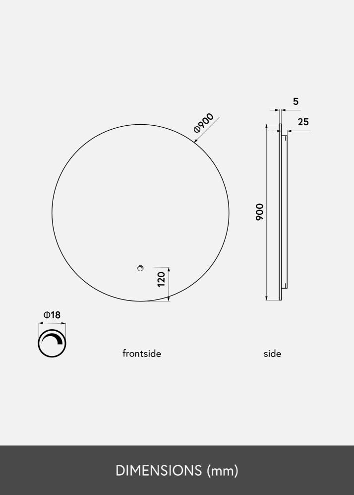 KAILA Espejo LED 90 cm Ø