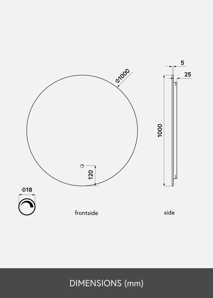 KAILA Espejo LED 100 cm Ø