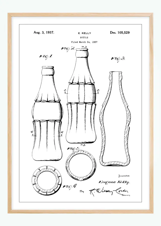 Dibujo de patente - Botella de coca-cola Póster