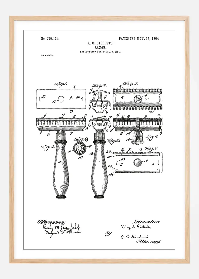 Dibujo de patente - Cuchilla de afeitar - Blanco Póster