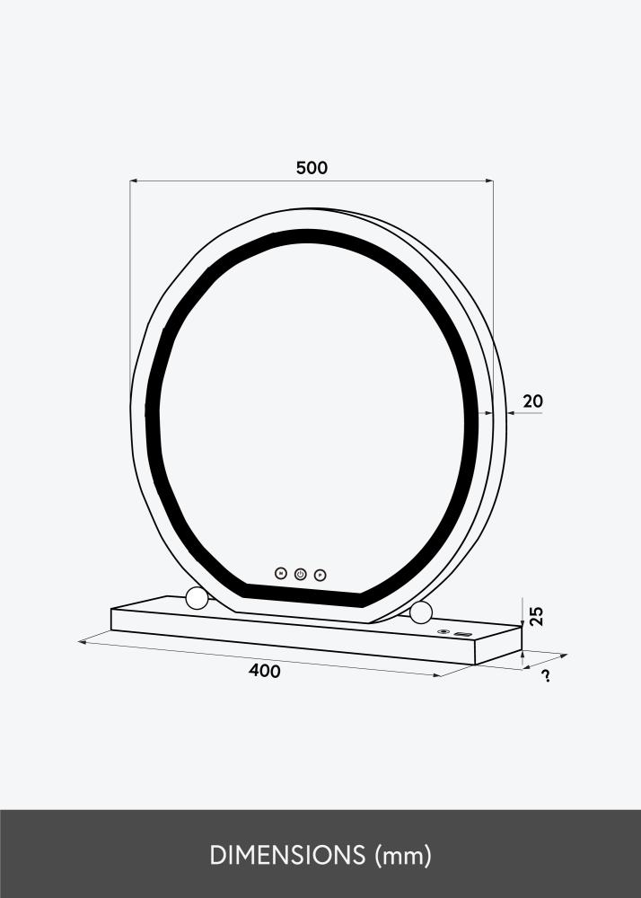 KAILA Espejo tocador Round LED Negro 50 cm Ø