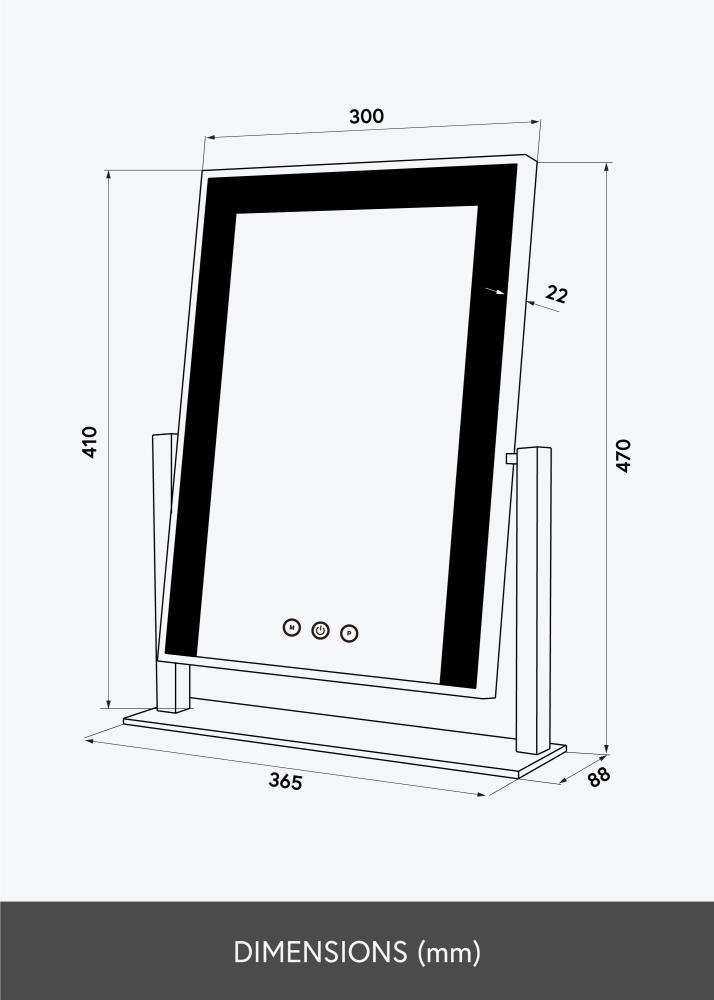 KAILA Espejo tocador stand LED Negro 30x41 cm