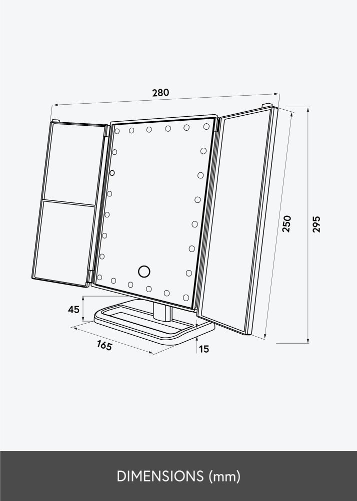 KAILA Espejo tocador Tri-Fold Magnifying Negro 20x30 cm